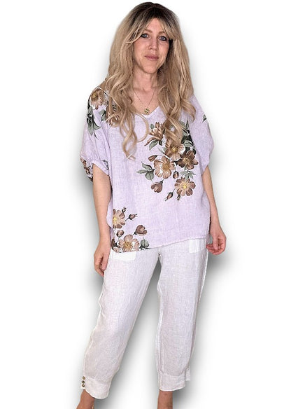 Lavender Spring Blossom Linen Top