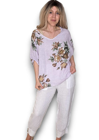 Lavender Spring Blossom Linen Top