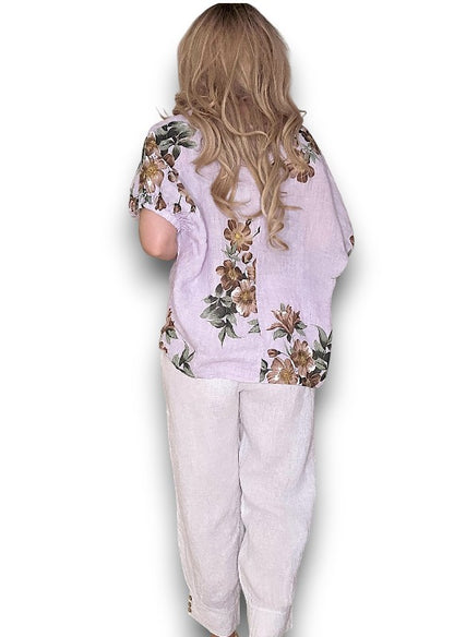 Lavender Spring Blossom Linen Top