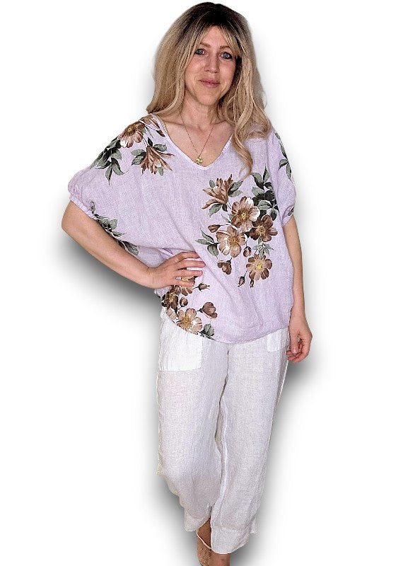 Lavender Spring Blossom Linen Top