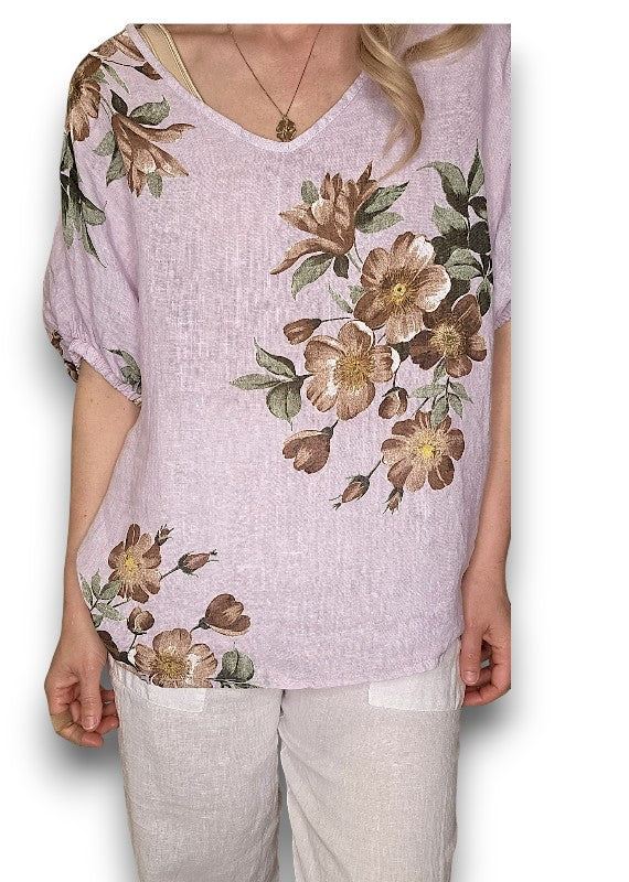 Lavender Spring Blossom Linen Top