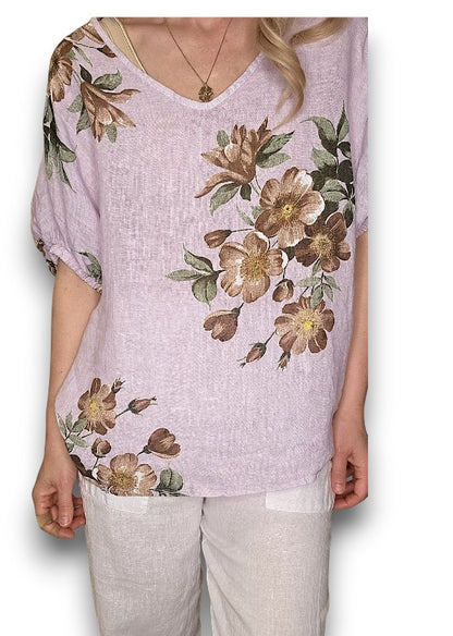 Lavender Spring Blossom Linen Top