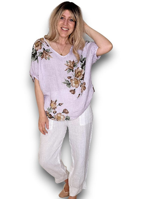 Lavender Spring Blossom Linen Top