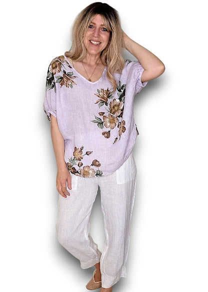 Lavender Spring Blossom Linen Top