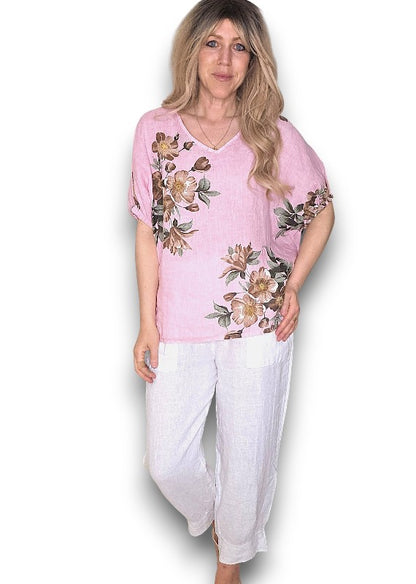 Bubblegum Spring Blossom Linen Top