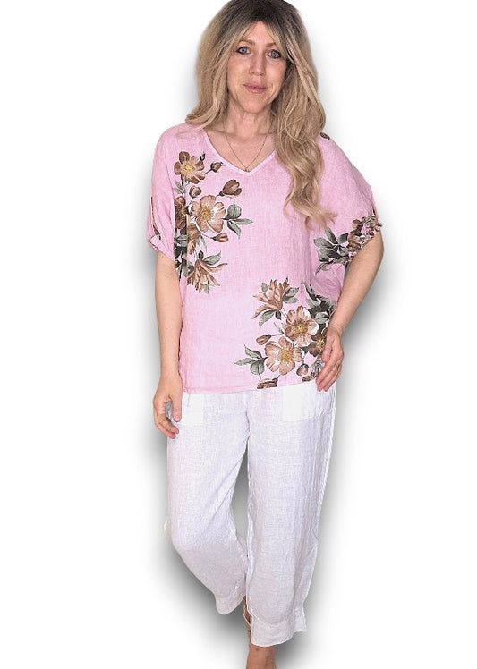 Bubblegum Spring Blossom Linen Top