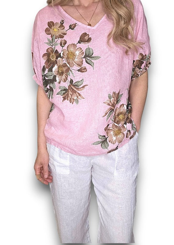 Bubblegum Spring Blossom Linen Top