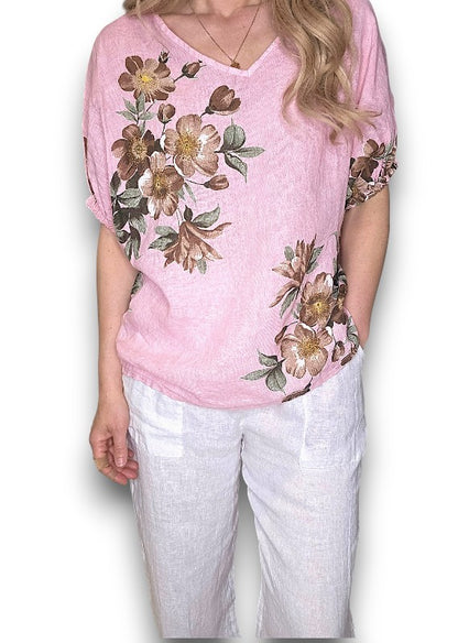 Bubblegum Spring Blossom Linen Top