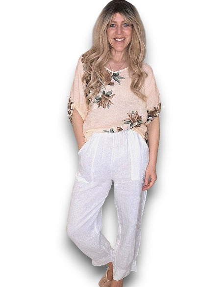 Light Peach Spring Blossom Linen Top