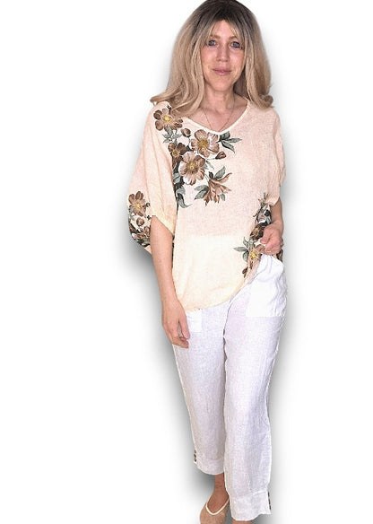 Light Peach Spring Blossom Linen Top