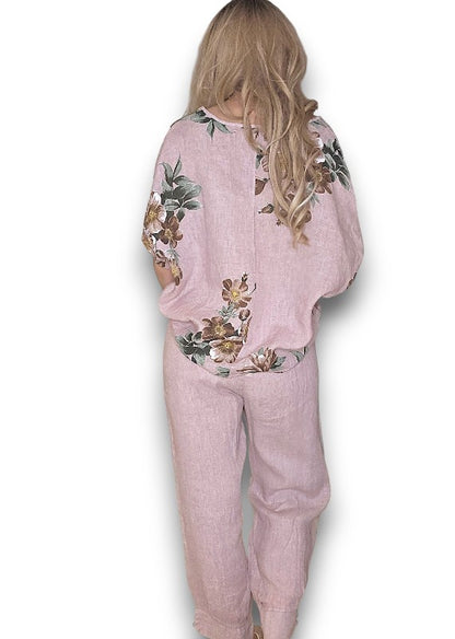 Baby Pink Mini Button Linen Pants