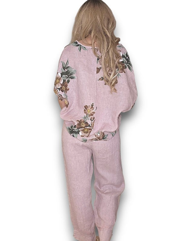 Baby Pink Spring Blossom Linen Top