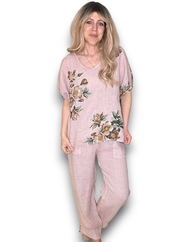 Baby Pink Mini Button Linen Pants