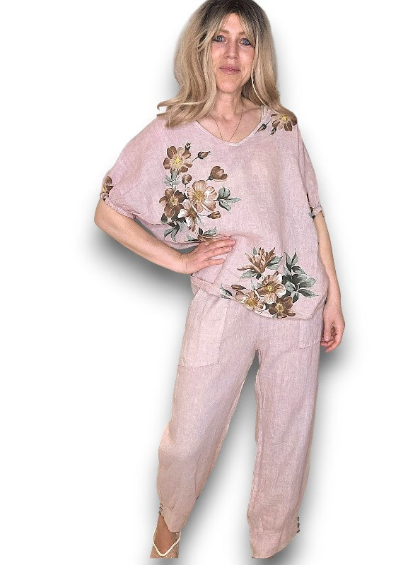 Baby Pink Spring Blossom Linen Top