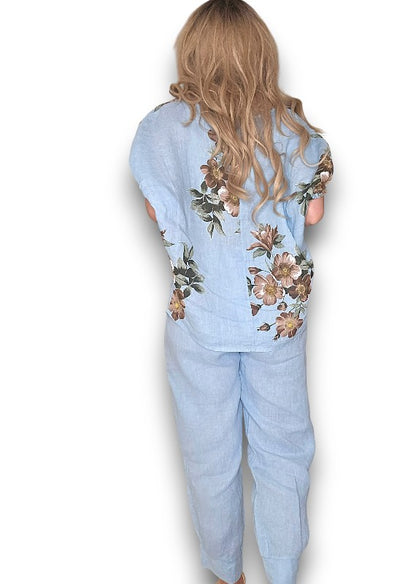 Sky Blue Mini Button Linen Pants