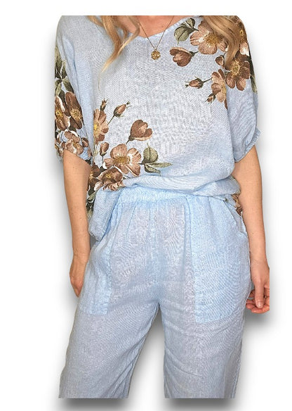 Sky Blue Mini Button Linen Pants