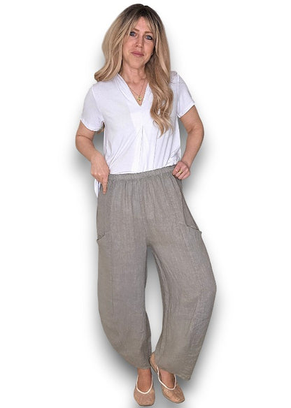 Mocha Barrel Linen Pants
