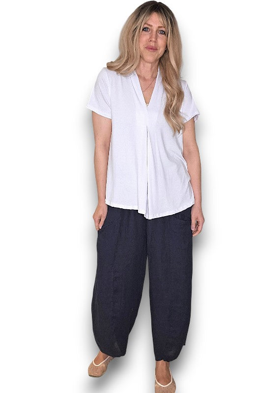 Navy Barrel Linen Pants