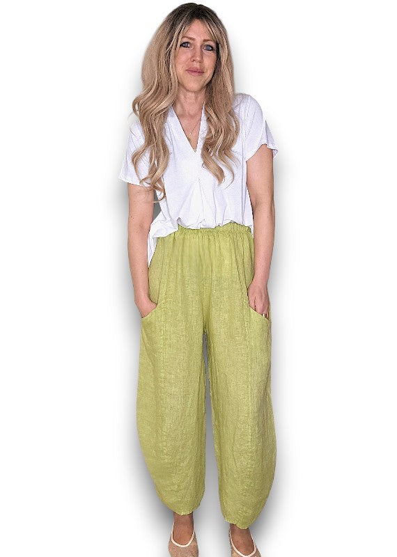 Antique Lime Barrel Linen Pants