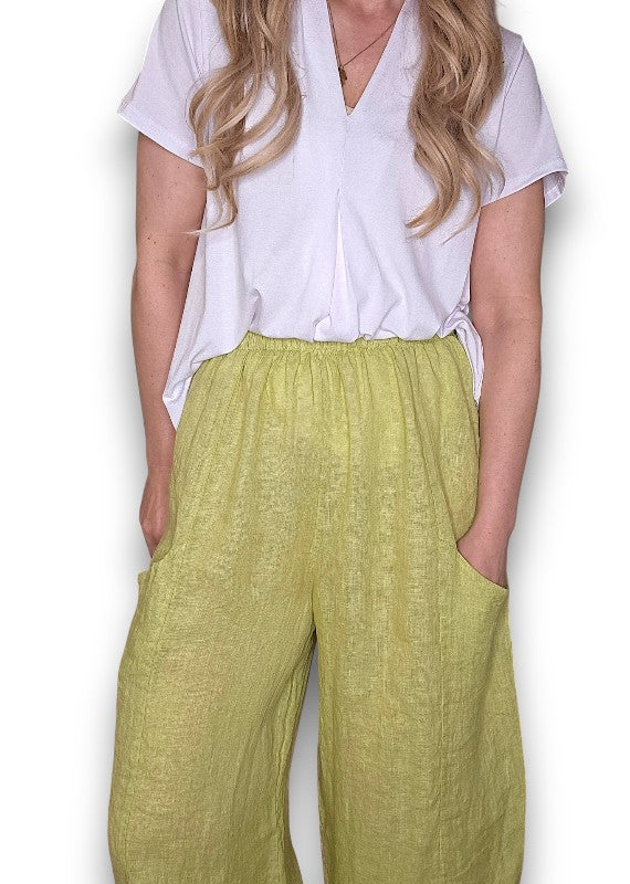Antique Lime Barrel Linen Pants