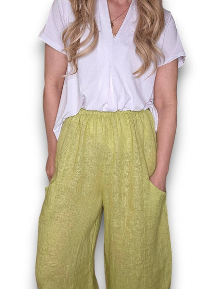 Antique Lime Barrel Linen Pants
