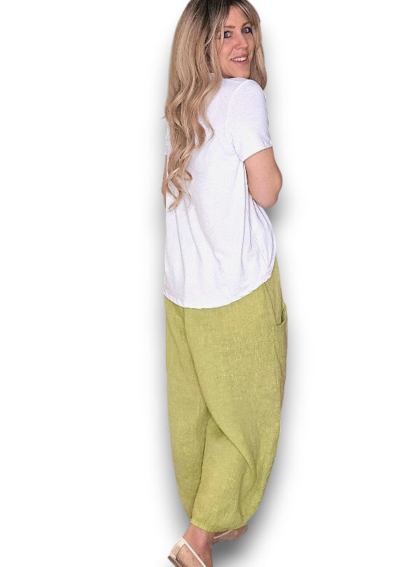 Antique Lime Barrel Linen Pants