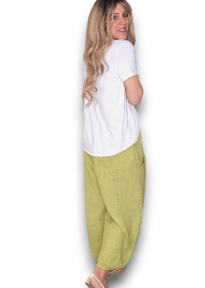 Antique Lime Barrel Linen Pants