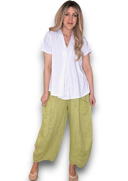 Antique Lime Barrel Linen Pants