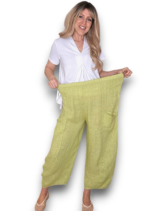 Antique Lime Barrel Linen Pants