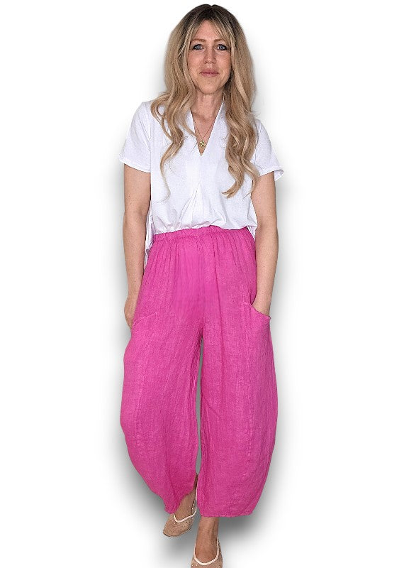 Hot Pink Barrel Linen Pants