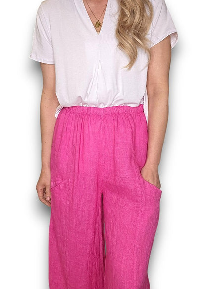 Hot Pink Barrel Linen Pants
