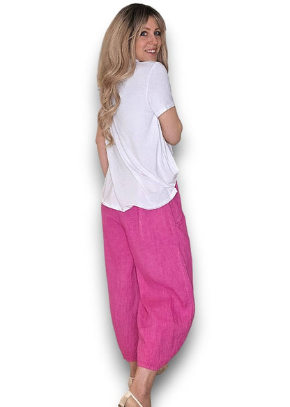Hot Pink Barrel Linen Pants