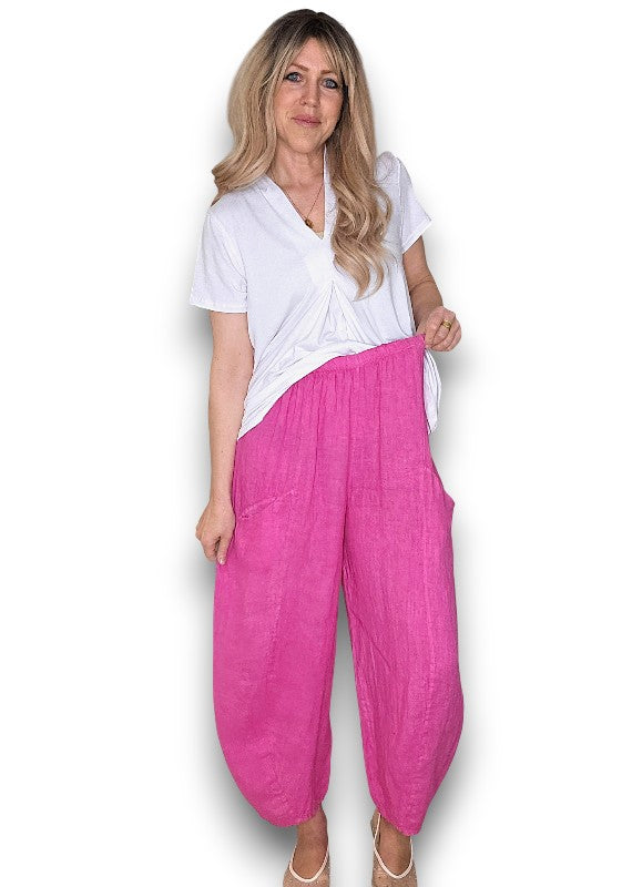 Hot Pink Barrel Linen Pants