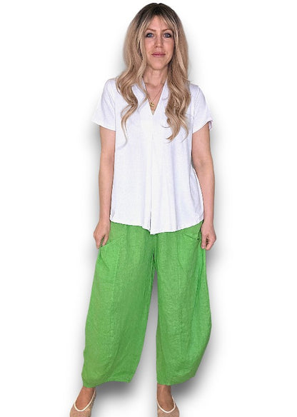 Bright Green Barrel Linen Pants