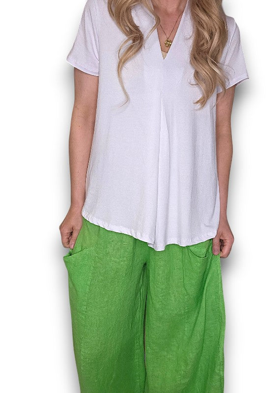 Bright Green Barrel Linen Pants