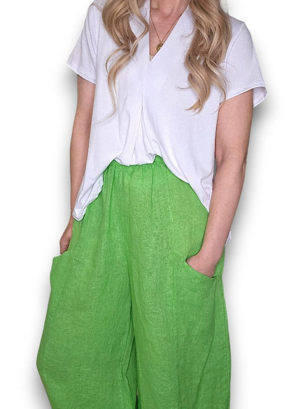 Bright Green Barrel Linen Pants