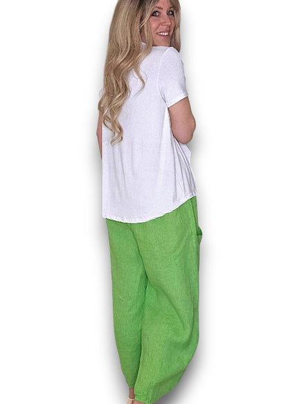 Bright Green Barrel Linen Pants