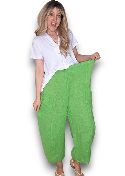 Bright Green Barrel Linen Pants