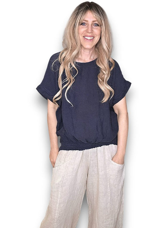 Navy Split Back River Tee