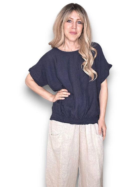 Navy Split Back River Tee