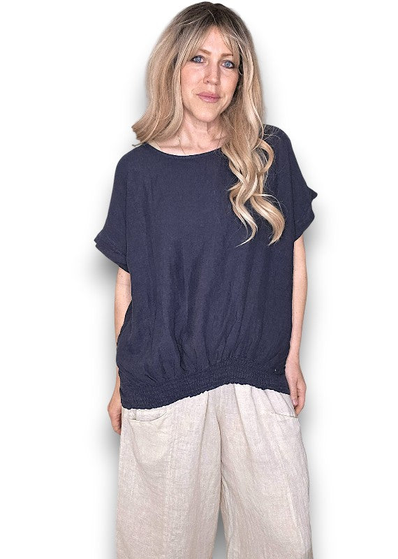 Navy Split Back River Tee