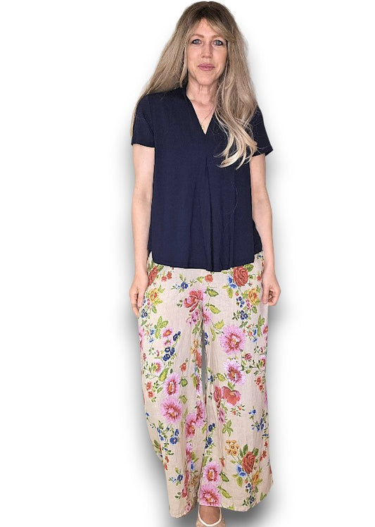 Beige Palazzo Doily Rose Pant