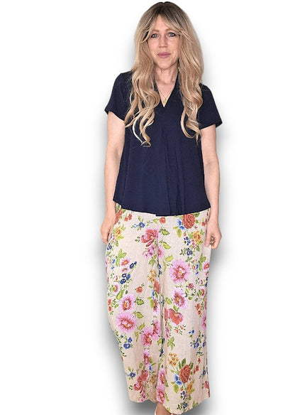 Beige Palazzo Doily Rose Pant