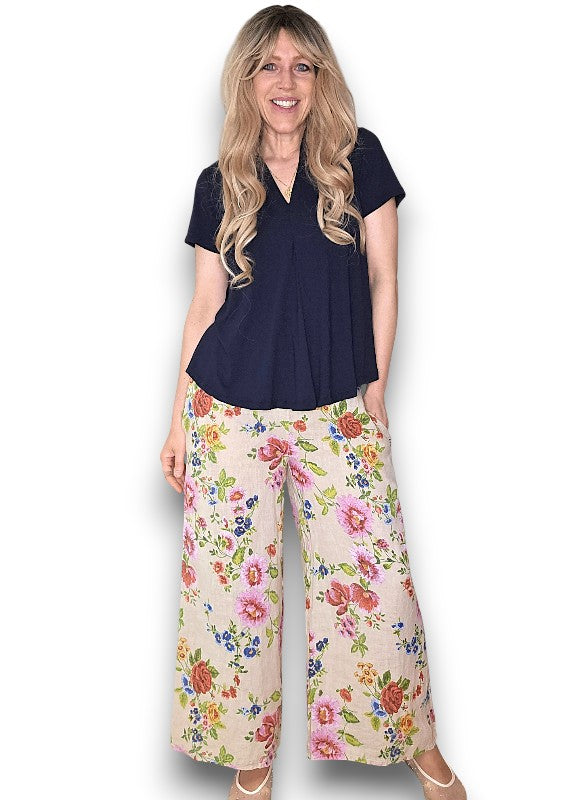 Beige Palazzo Doily Rose Pant