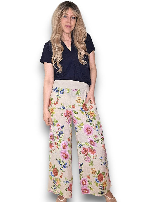 Beige Palazzo Doily Rose Pant