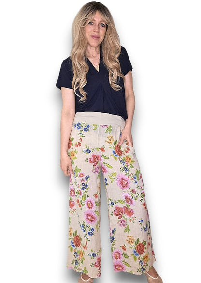 Beige Palazzo Doily Rose Pant
