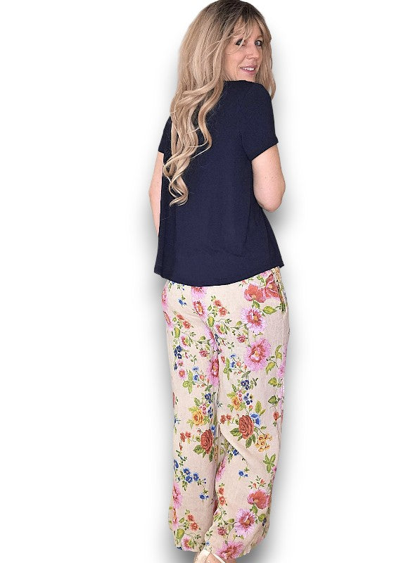 Beige Palazzo Doily Rose Pant