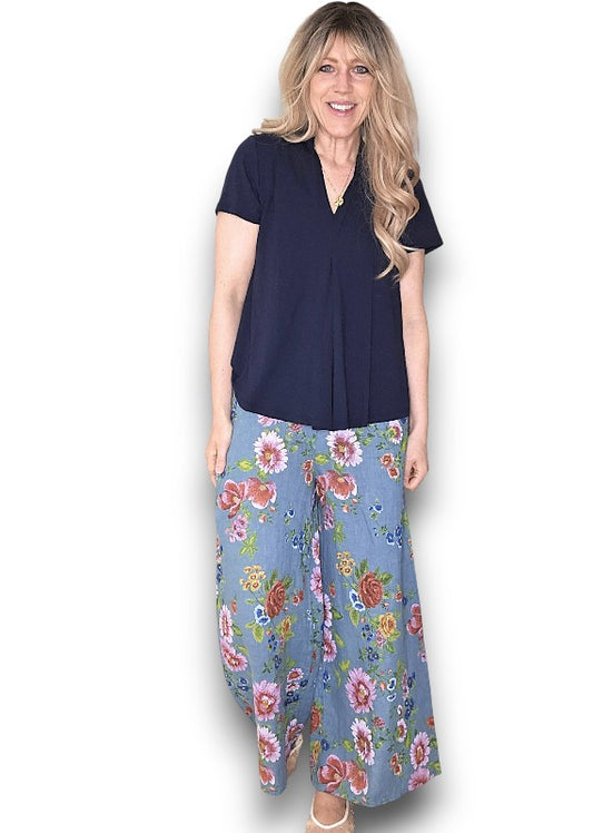 Petrol Palazzo Doily Rose Pant