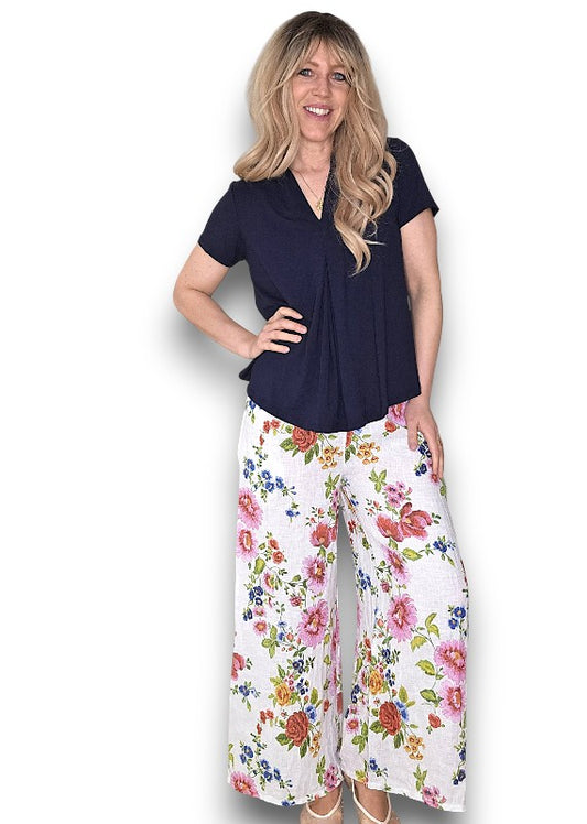 White Palazzo Doily Rose Pant