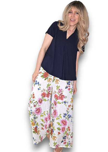 White Palazzo Doily Rose Pant